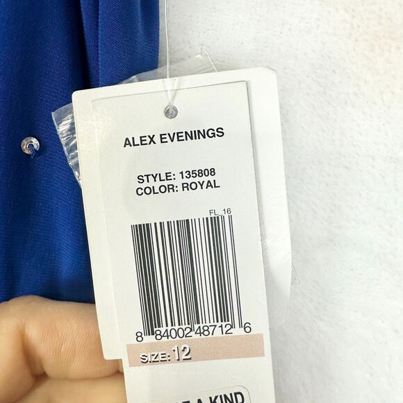 Alex Evenings Cap Sleeve Embellished Dress Size 12 NWT Royal Blue MOTB Wedding - Picture 11 of 12